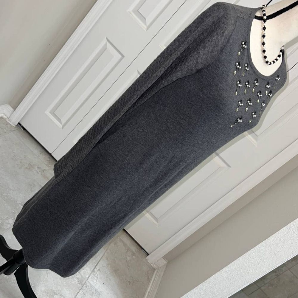 Ann Taylor Gray Sweater Dress with Embellished Chest Design - MT View 4